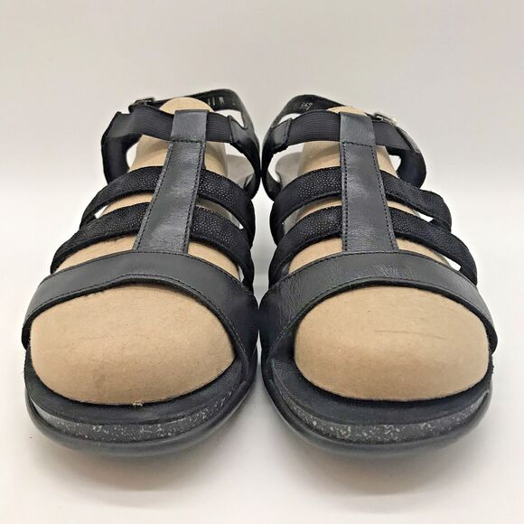 SAS Allegro Leather Heeled Sandals Women's 11 M Strappy Black Elastic Mid Heels - Picture 2 of 11